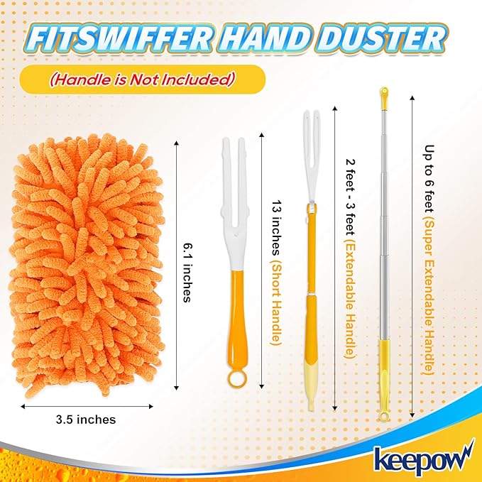 KEEPOW 8 Pack Reusable Duster Refill Compatible with Swiffer Hand Duster - 360 Heavy Duty Dusters Refills - Microfiber Ceiling Fan Duster Fit for Swiffer Dusters Extended Handle