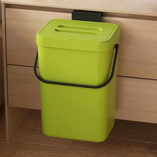Kitchen Compost Bin - 3.2 Gallons Hanging Trash Can with Lid for Kitchen Bathroom, Under Sink Trash Can, Outdoor Compost Bucket with Lid, 12L(Lime Green)