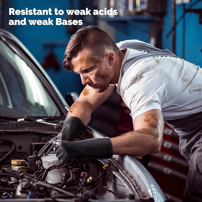 Chumia 8 Pairs Chemical Resistant Latex Gloves Heavy Duty Black Rubber Gloves Cleaning Protective Safety for Car Home Lab(Large)