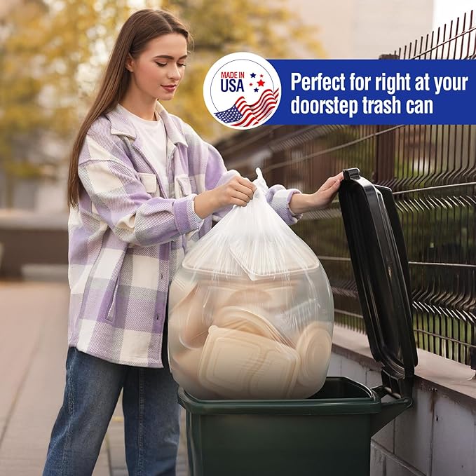 Delxo 55-60 Gallon Clear Trash Bags, 100 Count – 0.9 Mil Medium Duty Garbage Bags, Thick, Durable & Puncture-Resistant Plastic, Perforated Design – Made in USA for Kitchen, Yard, Office & Party