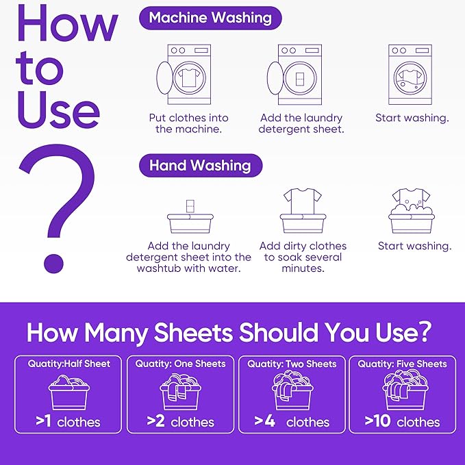 Travel Laundry Detergent Sheets Eco-friendly 120 Loads Fisroa Clothes Washing Detergent Sheets Plastic-Free Washer Strips, Lavender Liquidless Laundry Sheets Strips