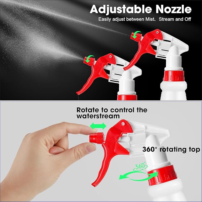 Eccliy 12 Pcs 16 Oz Plastic Spray Bottle, Adjustable Empty Reusable Sprayer for Cleaning, Planting, Water, Bathroom and Kitchen, BBQ, Commercial and Residential(Red, Black,Original)