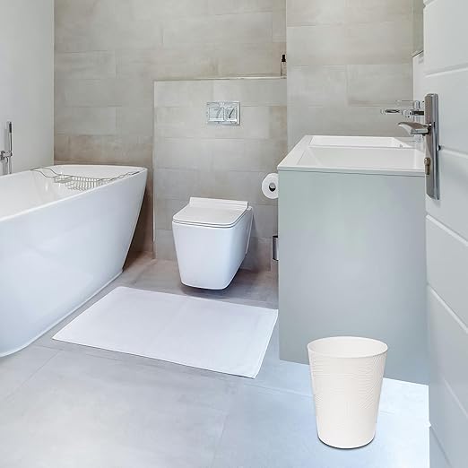 1.8 Gallons Small Trash Can, Decorative Wastebasket, Modern Leaf Pattern Design, Polypropylene Trash Can for Bathroom, Bedroom, Office (2, White)