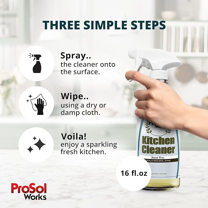 Kitchen Cleaner 16 oz - Daily Cleaning Spray for Countertops, Sink, Cabinets, Appliances, & Stainless Steel Cleaner Revealing Natural Shine & Refreshing Scent - Safe on All Surface