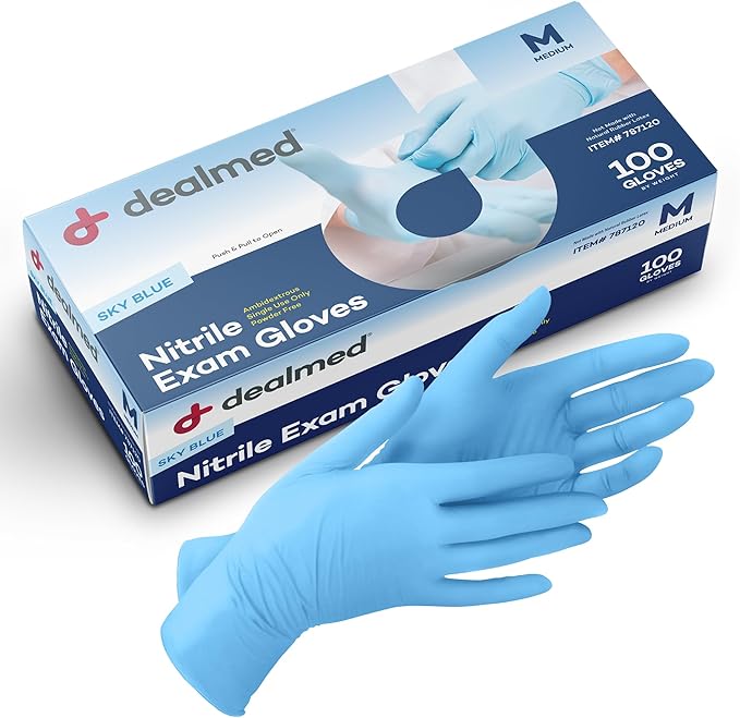 Dealmed Nitrile Exam Gloves - Powder-Free, Latex-Free, Disposable Medical Gloves