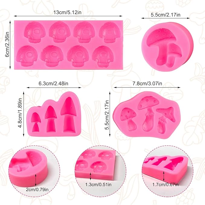 Mushroom Chocolate Molds, Mushroom Shaped Silicone Molds, Cute Candy Vegetable Fondant Molds, Cake Candy Chocolate Polymer Clay, Gummy, Crafting Projects Cupcake Topper Decor