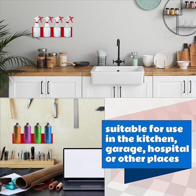 Therwen 2 Pcs All Purpose Steel Spray Bottle Holder Heavy Duty Can Holder Rack Organizer Easy Install Wall Mount Paint Spray Bottle Organizer Storage Rack for Garage Home Workspace(Red,4 Holes)