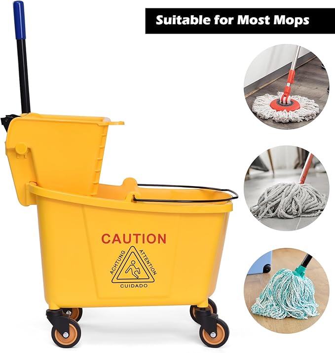 ARLIME Mop Bucket with Wringer On Wheels, 35 Quart Capacity Portable Wringer Trolley on Wheels, Side Press Floor Cleaning Wavebrake w/Handle, Mop Bucket for Home, Commercial, Restaurants