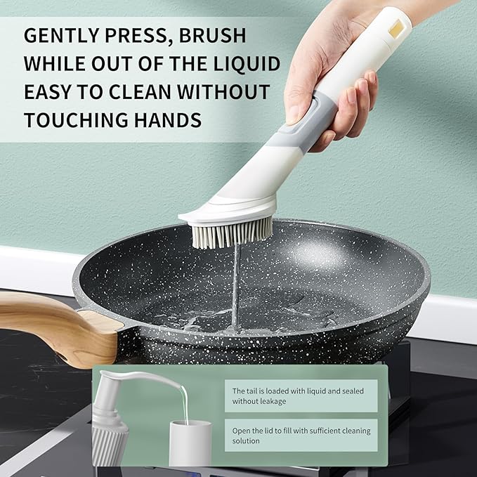 Dish Brush with Soap Dispenser, Dish Wand, Dish Sponge Set - Multi-Use Kitchen Sponges & Scrub Brush for Cleaning Dishes, Kitchen Dish Brush with Handle,4 Replacement Brush Heads