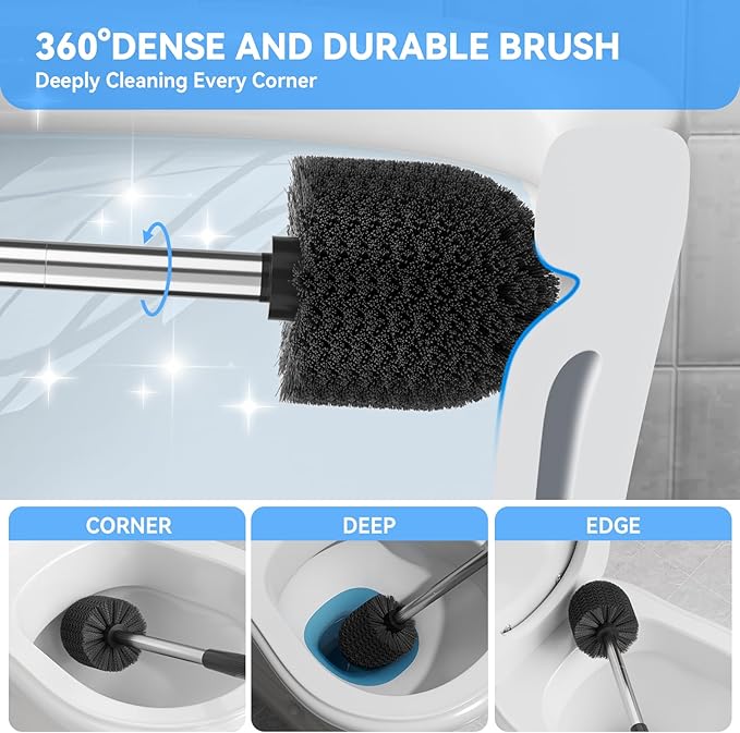 Toilet Brush, Toilet Brush and Holder Sliver Toilet Bowl Brush with Durable Bristles Modern Holder Toilet Scrubber Toilet Brush Set for Bathroom Cleaning