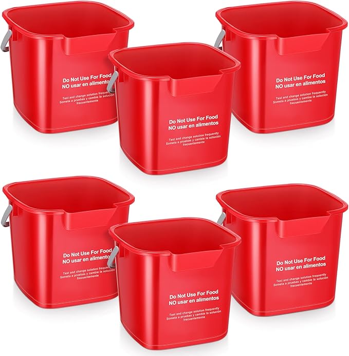 Uiifan 6 Pcs 8 Quart Cleaning Bucket Small Sanitizing Square Bucket Detergent Pail for Home Commercial Restaurant Kitchen Office School (Red)