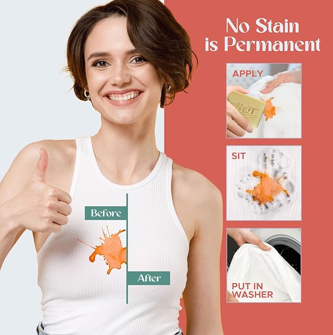 Sonett Organic Bar Stain Remover For Clothes- Concentrated Laundry Stain Remover Detergent Gall Soap For Deep Cleaning- Highly Effective Against Ink, Blood, Grease, Fruit Stains- 4oz, Pack of 2