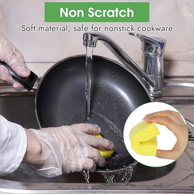 12 PCS Dish Sponges Kitchen, Non Scratch Cleaning Sponge for Non Stick Cookware, Natural Compressed Cellulose Wash Scrub for Household Bathroom, Soft Washing Scrubbers (Yellow)