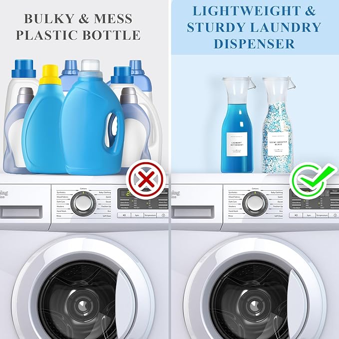 Laundry Detergent Dispenser Bottle 40oz with Waterproof Label for Laundry Detergent Soap Fabric Softener Bleach Scent Booster Beads, Sturdy PET Bottle for Laundry Room Decor 3 Pack