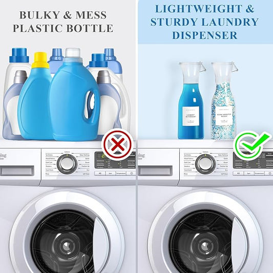 Laundry Detergent Dispenser Bottle 40oz with Waterproof Label for Laundry Detergent Soap Fabric Softener Bleach Scent Booster Beads, Sturdy PET Bottle for Laundry Room Decor 3 Pack