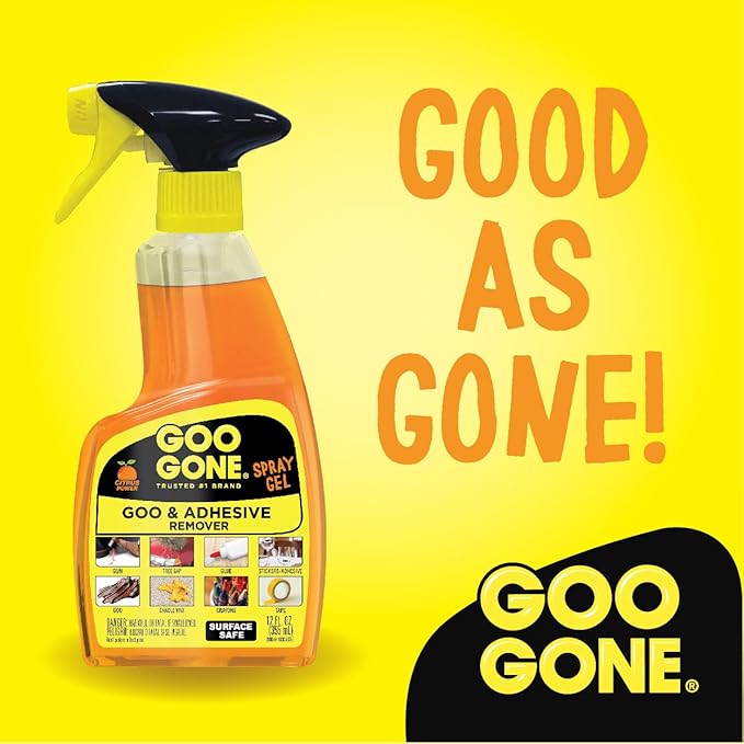 Goo Gone Adhesive Remover Original Spray Gel - Removes Chewing Gum, Grease, Tar, Stickers, Labels, Tape Residue, Oil, Blood, Lipstick, Mascara, Shoe Polish, Crayon - 12 Ounce