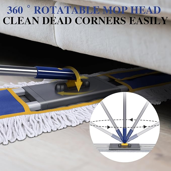 36" Commercial Mop for Floor Cleaning, Masthome Heavy Duty Industrial Mop with 3 Pads, Professional Microfiber Mops with 60'' Long Handle,Large Dust Mops for Office Garage Warehouse Factory Mall(Blue)