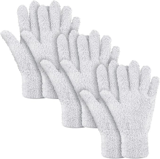 Patelai 3 Pairs Microfiber Plant Dusting Gloves Leaf Cleaning Gloves for Indoor Plants, Blinds, Furniture, House(Large,White)