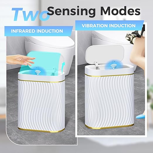 Bathroom Small Trash Can with Automatic Touchless Lid, 2.6 Gallon Smart Garbage Can Narrow Waterproof Trash Bin for Bedroom, Office, Living Room