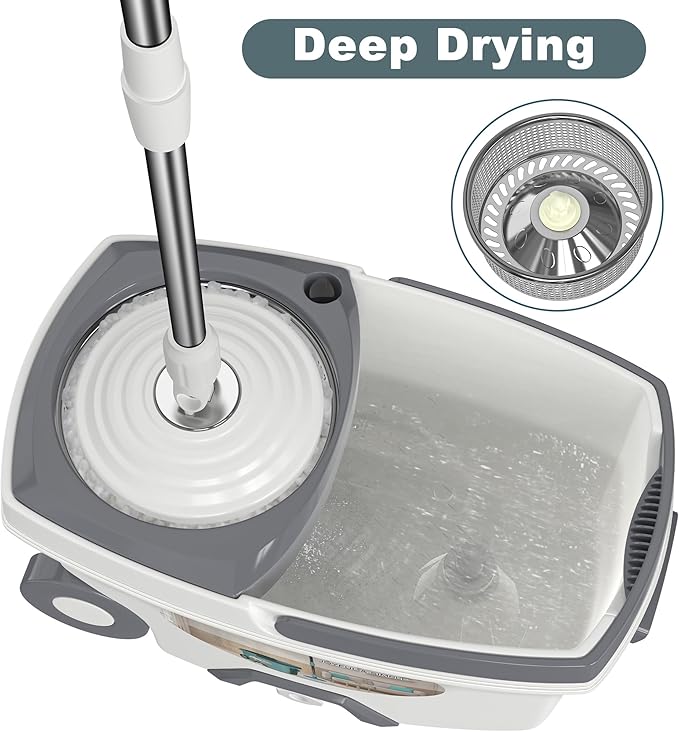 Mop and Bucket with Wringer Set,Spin Mop and Bucket System, Mops for Floor Cleaning,Household Supplies Tools with 3 Replacement Refills,61" Extended Handle for Household Hardwood Floor - White