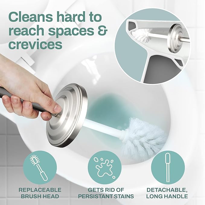 2 Pack Stainless Steel Modern Toilet Brush & Holder Set Bathroom Bowl Cleaner Brush with Caddy