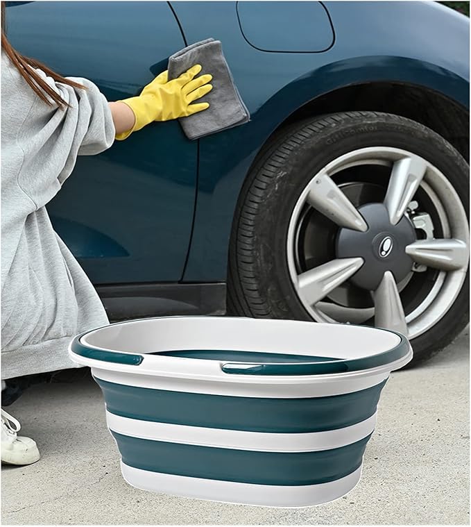 2 Pack 16L (4.2 Gallon) Foldable Household Mop Bucket, Collapsible Cleaning Bucket, Easy Storage for Mop Cleaning, Camping and Car Care, Multi-Scene Use (Grey+Blue)