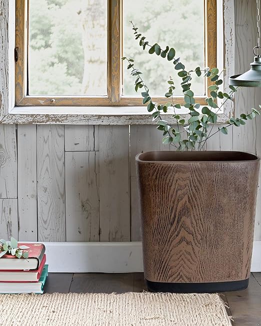 Hymmah Bathroom Trash Can 1.8 Gallon(7 Liter) Small Kitchen Garbage Can,Decor Wastebasket for Bedroom Office,Resin Hand-Carved Wooden Color