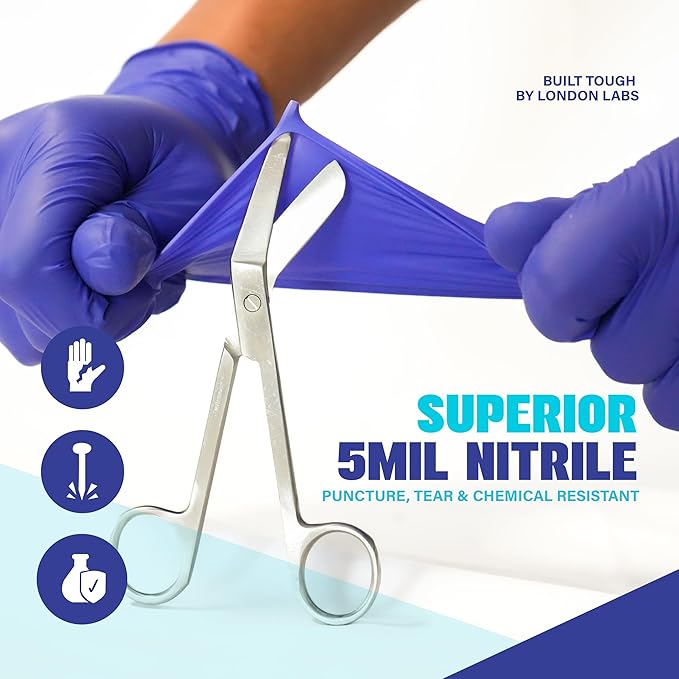 Cobalt Blue 5 Mil Nitrile Exam Gloves Disposable Latex Free | Medical Rubber Gloves for Doctors, EMT, First Aid Kit, Food Service & Cleaning | Pack of (200 CT)