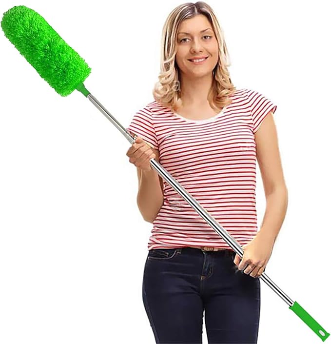 DELUX Microfiber Feather Duster Extendable Duster with 100 inches Extra Long Pole, Bendable Head & Long Handle Dusters for Cleaning Ceiling Fan, High Ceiling, Blinds, Furniture & Cars Green