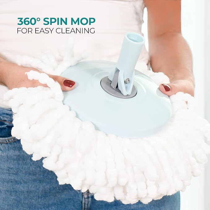 Spin Mop and Bucket with Wheels Wringer 360 Microfiber Mop with Stainless Steel Handle Self Wringing Cleaning System Bucket with Drain for Tile Hardwood Laminate Floors Includes 2 Mop Head Refills