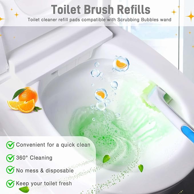 Toilet Cleaner Refill Pads 48 Refills Citrus Scent Toilet Scrubber Refill Enhanced Odor Control Clean Stains Disposable Brush Refill for Bathroom