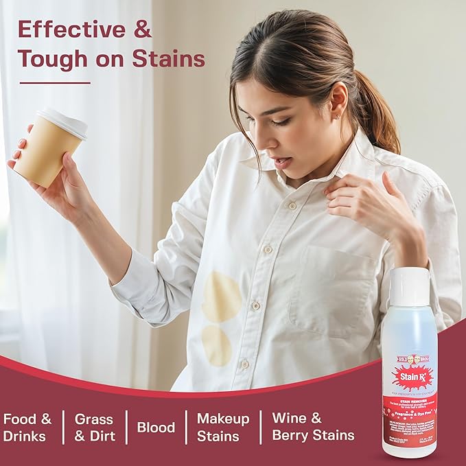 Stain Remover, Effectively Eliminates Stains from Wine, Berries & Blood on Fabrics, Carpets, Upholstery & Jewelry, Dye-Free, Bleach-Free, Made in USA, 2 fl. oz. (6 Pack) with a Flip-Top Cap