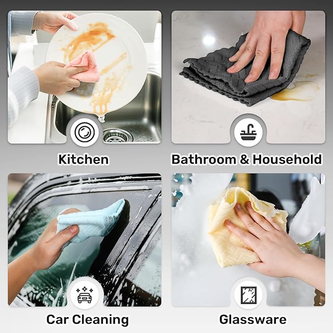 Microfiber Cleaning Cloths Roll, 75 Pack Tear Away Microfiber Towels Roll, 12" x 12" Lint Free Rags, Reusable Cleaning Cloths,Washable,Scratch Free,Ultra Absorbent Dish Rags(Dark Grey Ripple)