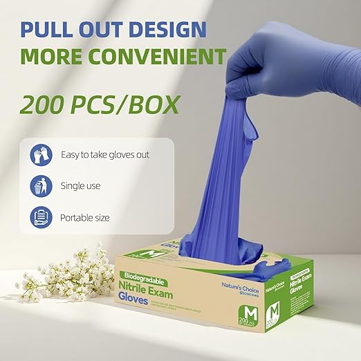 Jointown Biodegradable Nitrile Exam Gloves, Disposable Medical Surgical Gloves, Violet Blue Nitrile Glove, Latex Free, Food Safe, 200 Count, Medium