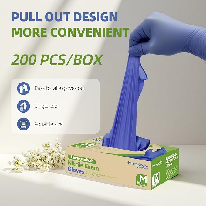 Jointown Biodegradable Nitrile Exam Gloves, Disposable Medical Surgical Gloves, Violet Blue Nitrile Glove, Latex Free, Food Safe, 2000 Count, Medium