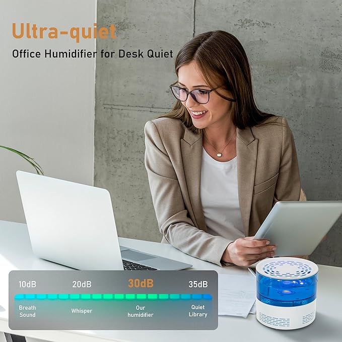 Small Humidifiers for Bedroom, 3in1 Desk Humidifier for Office USB with Essential Oil Diffuser 7LED Quiet Easy Clean, Portable Humidifiers for Travel Home Plant Nightstand Hotel Nursery