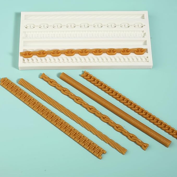 1 Pcs Baroque Cake Decoration Fondant Mold, Cuban Chain Chocolate Silicone Mold, for Kitchen Baking Biscuit Candy Cupcake Toppers Dough Gum UV Resin Clay