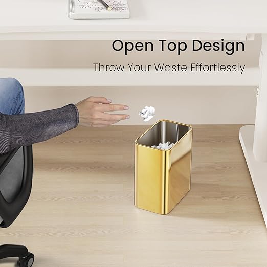 Cesun Small Bathroom Trash Can 2.1 Gallon Wastebasket, Modern Metal Garbage Can Office Waste Basket, Gold Stainless Steel Trash Bin for Bedroom, Home Office, Toilet, rv, Near Desk, Under Sink