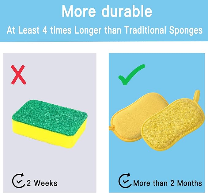 Dish Sponge Kitchen Sponges,Scrub Sponges,Double Sided Cleaning,Non Scratch,Ultra fine Fiber Wiping+Stainless Steel Wire to Remove Stubborn Stains,Durable Thickening (Large 6-Pack)