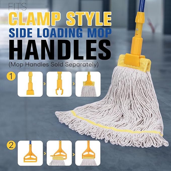 Matthew Cleaning Commercial Mop Head Replacement, 5 Inch Wide Headband, Looped End Cotton Blend String Wet Mops for Floor Cleaning, 24 oz Large, Case Pack 12 Pcs White