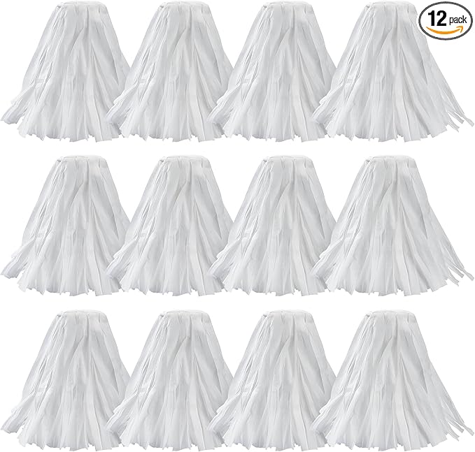 MATTHEW CLEANING Looped-Open Disposable Industrial Wet Mop Head 1.25'' Universal Headband Non-Woven Commercial Replacement for Indoor & Outdoor Use, Floor Cleaning String Mop Refill 12 Pack