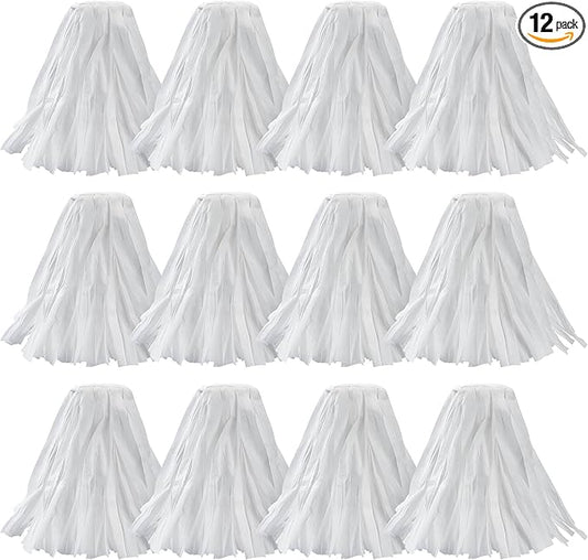 MATTHEW CLEANING Looped-Open Disposable Industrial Wet Mop Head 1.25'' Universal Headband Non-Woven Commercial Replacement for Indoor & Outdoor Use, Floor Cleaning String Mop Refill 12 Pack