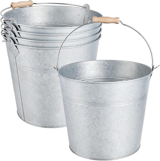 OBTANIM 4 Pack 8 Quart Galvanized Metal Buckets Champagne Drink Cooler Storage Ice Pails with Handle for Plants, Succulents, Party Favors Organizing Home Parties Bar Cooling Supplies