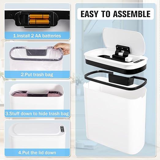 Cesun Motion Sensor Trash Can, 5 Gallon Automatic Bathroom Garbage Can with Lid, Touchless Smart Plastic Slim Wastebasket for Bathroom, Office, rv, Bedroom, Living Room, White