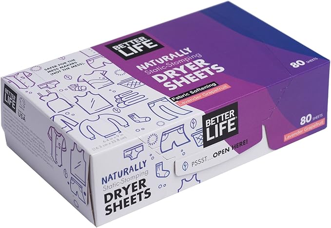 Better Life Dryer Sheets, Fabric Softener Sheets for Fresh Laundry, Lavender Grapefruit, 80 Count