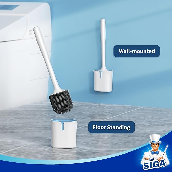MR.SIGA Toilet Brush and Holder, Wall Mounted Toilet Brush for Bathroom Cleaning, Compact Toilet Brush with Holder Set, White, 1 Pack