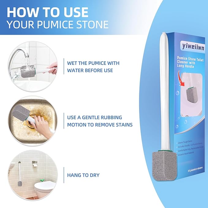 Pumice Stone Toilet Cleaner with Long Handle Pumice Stone Toilet Bowl Cleaner Rust and Grease Stain Clean Suitable for Toilets Bathroom Sink,BBQ 2Handle and 10Pumices Stones(Gray)