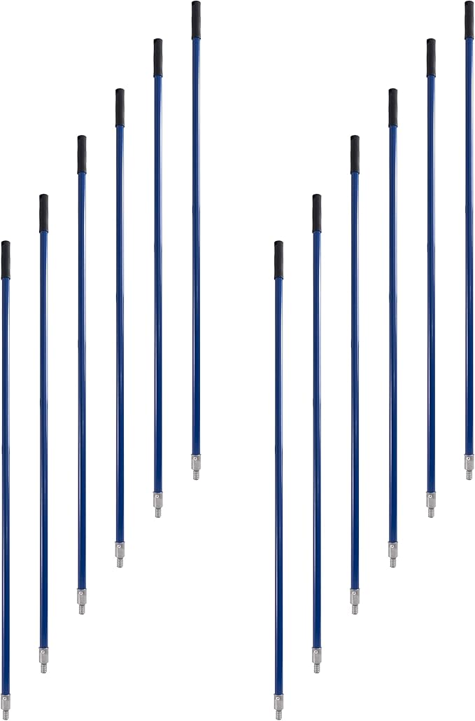 Matthew Cleaning Commercial Screw On Mop Handle for Floor Cleaning Heavy Duty Mop Head Replacement Holder 60inch with Threaded Metal Tip(Blue, 12 Pack)