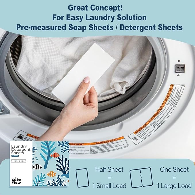Laundry Detergent Sheets, Fresh Ocean Scent - 100 Loads | Deep Cleaning Power & Long-Lasting Freshness | Liquidless, Pre-Measured Eco Sheets | Plastic-Free, Hypoallergenic & Travel Friendly