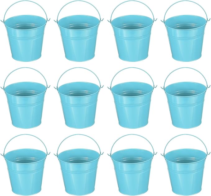 PATIKIL 5"x4.7" Small Metal Buckets with Handle, 12 Pcs Mini Bucket Easter Buckets, Blue